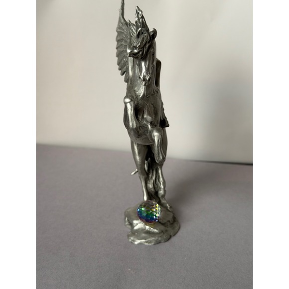 Vintage Pewter Pegasus Figurine Rearing Winged Horse Crystal Ball Fantasy Decor - Picture 4 of 10